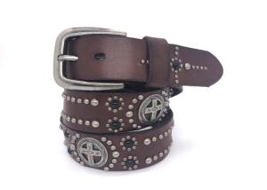 Quality Studded Rivet Real Leather Punk Rock Belt For Male Brown Color wholesale