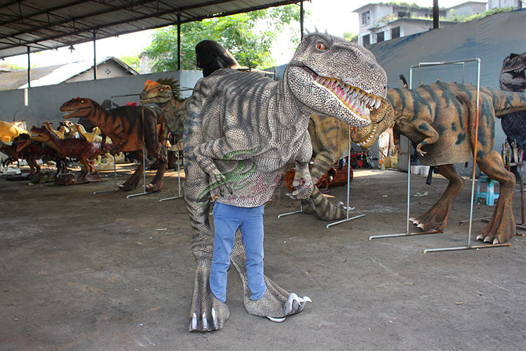 Interactive Handmade Realistic Dinosaur Costume Is Displayed In The Mall