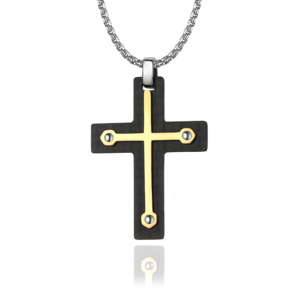 Religious Christian Zircon Men's Cross Pendant Necklace in Stainless Steel with