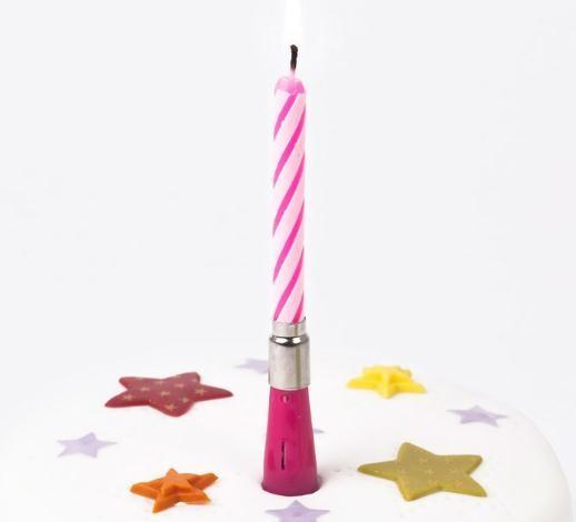 Swirl Pink White Striped Musical Birthday Candle Pillar Shape No Odor 5 Min