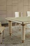 Embroidery Leather Cover Luxury Modern Dining Tables White Tempered Glass Top