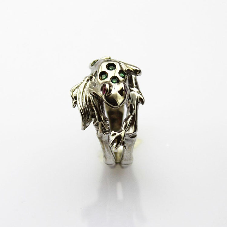 Fashion Jewelry Pave Green Cubic Zircon Sterling Silver Frog Ring(F14)