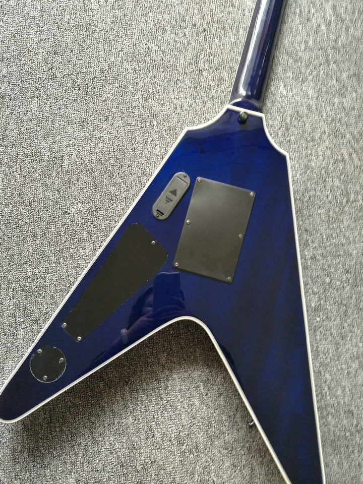2017 custom kinds colors alien flying v guitar free shipping blueburst color ebony fretboard flying v electric guitar