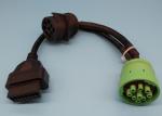 Green Deutsch 9 Pin J1939 Female to OBD2 OBDII 16 Pin Female and J1939 Male