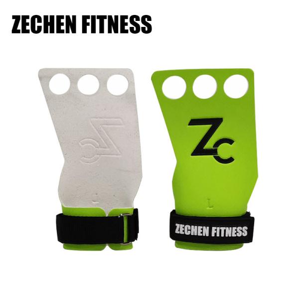 Workout carbon leather palm protect gloves 3 holes green crossfit hand grips for