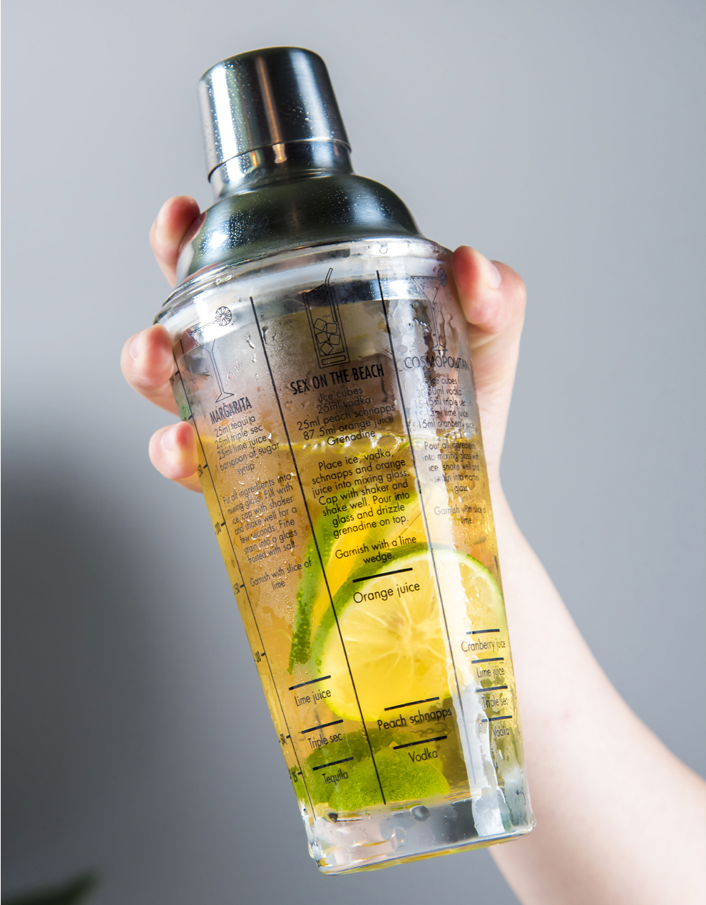 Production Shaker Glass Cocktail Shaker Bottle With Stainless Steel Lid And Degree Scale