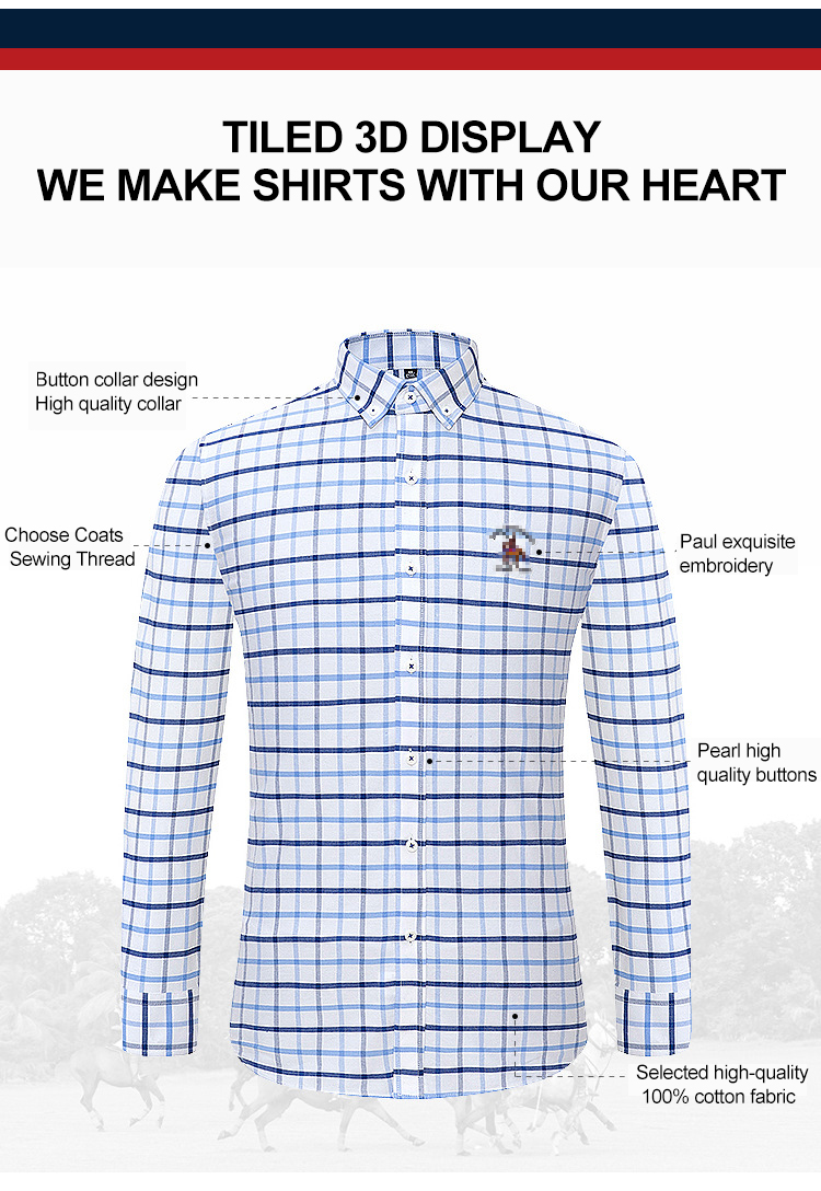 Solid Pattern Business Casual Oxford Spinning Long-Sleeved Pure Cotton Shirt for Men