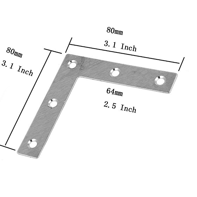 Metal L Shaped Flat Fixing Mending Repair Plates Bracket with 50mmx50mmx1mm Size