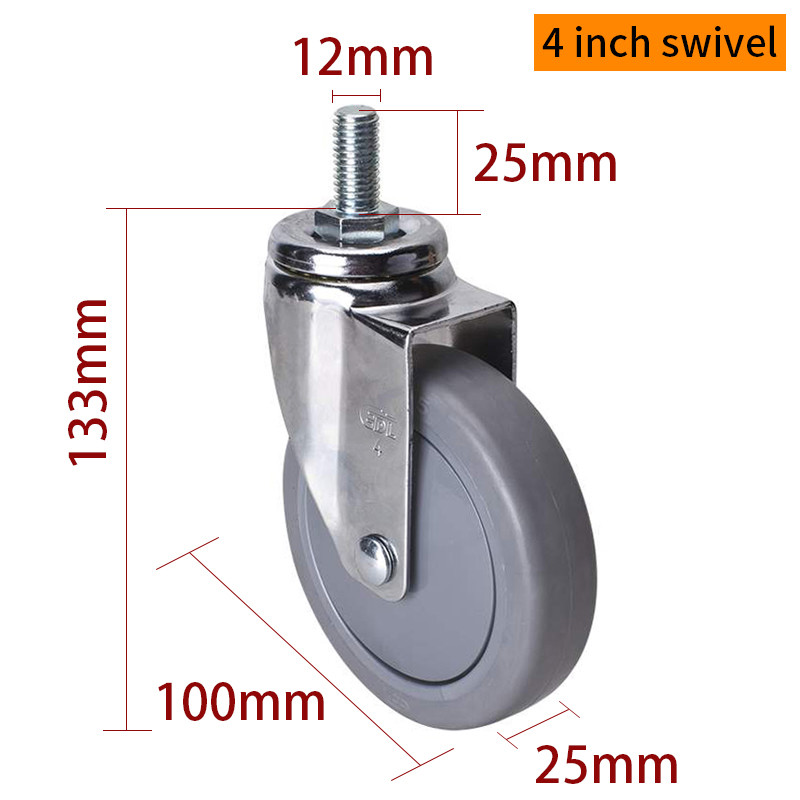 100mm Castor Wheels Chrome Coating 4 Swivel Caster With Brake