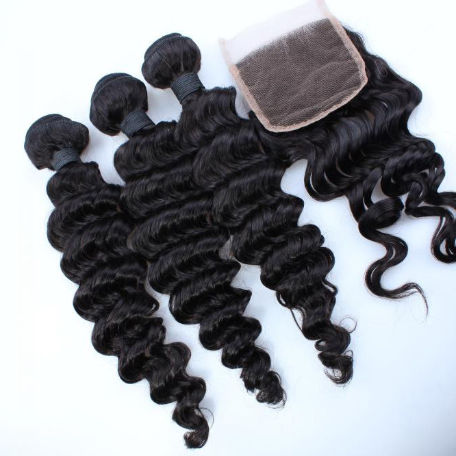 7A Top Quality Virgin Brazilian Human Hair Bundles With Cheap Free Parting Lace Closure
