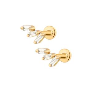 Quality Triple White Cubic Zircon Threaded Flat Back 925 Sterling Silver Earrings Express Shipping wholesale
