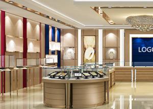 Quality Simple Beige Lacquer Jewelry Display Cases With SS + Wood + Glass + Lights wholesale