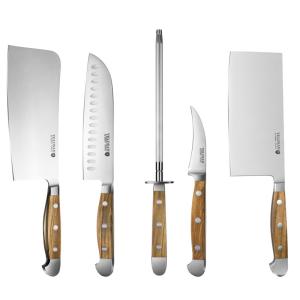 Quality Velosan Wood Cutting Kitchen Knife Sets Stainless Steel 17.7cm Olive wholesale
