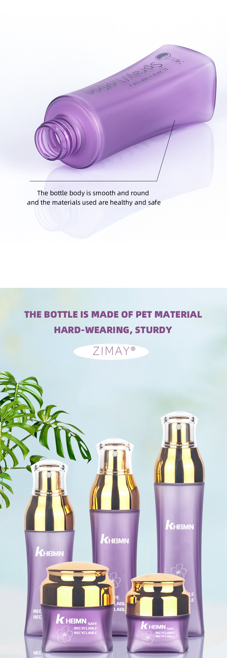 Fashion Purple PET Cosmetic Packaging Bottles 100g Spray Cream Jars