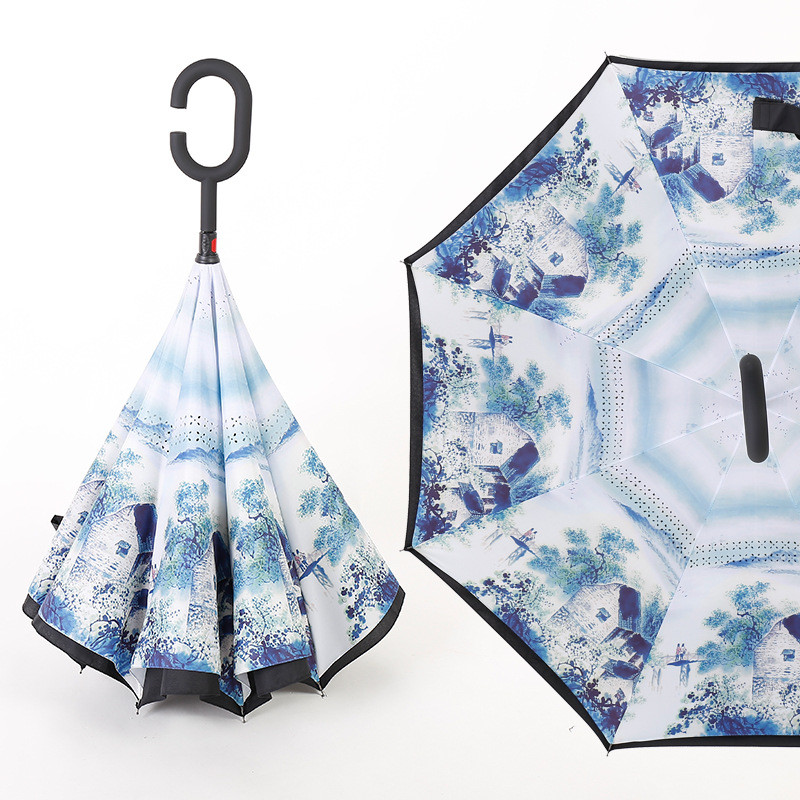Double Layer Reverse Inverted Umbrella Pongee Fabric BSCI Approved