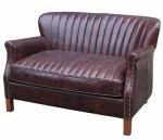 ISO 2 Seat Leather Loveseat L122cm Vintage Leather Sofas With Lines And Rivets