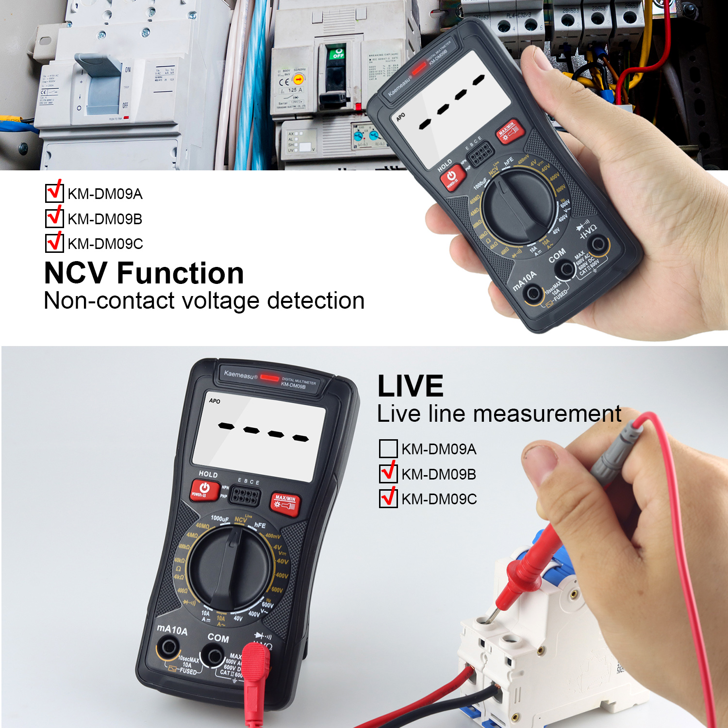Digital Multimeter with NCV Diode Test and Continuity Buzzer Measuring Inductance Range