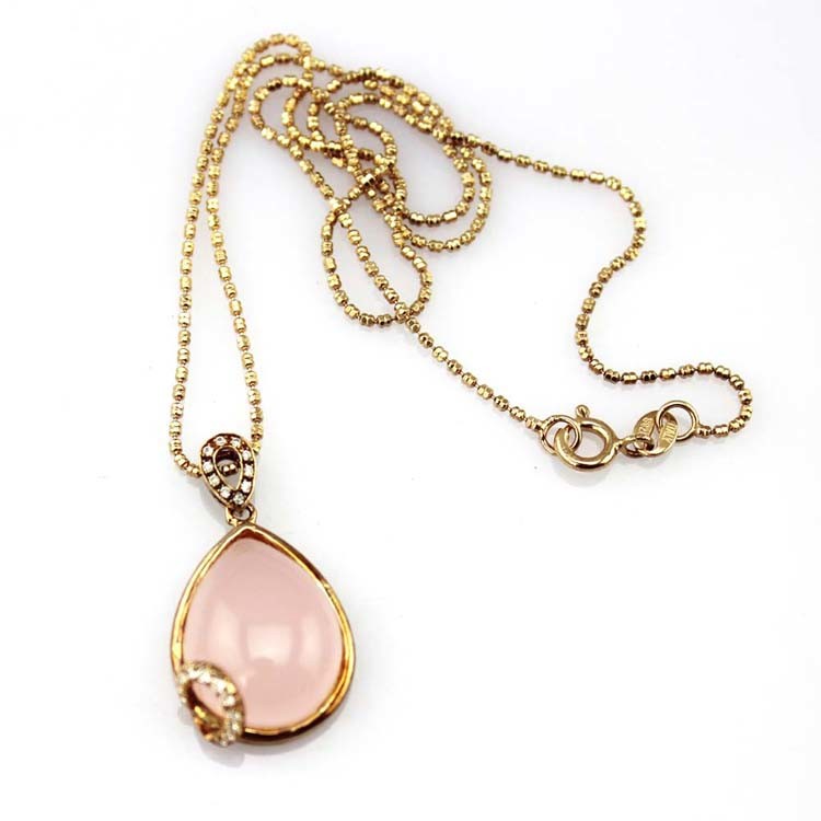 Rose Gold Plated Silver Chain with Rose Quartz Cubic Zirconia Pendant Necklace (PSJ0348)