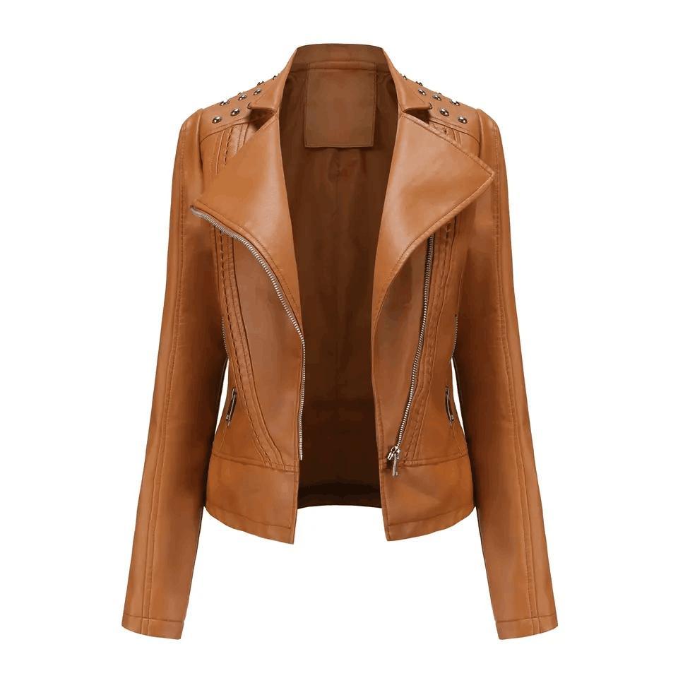 Women&prime;s Rivet Faux Leather PU Jacket, Studded Rivet Punk Biker Moto Fashion Jacket Coat with Long Sleeve