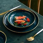 Gold Rim Green Colored Porcelain Dinnerware A Grade Porcelain Dish Set