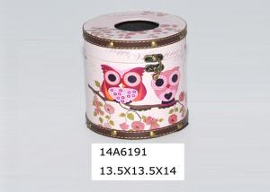 Quality Bathroom Vanity PU Leather Round Wooden Tissue Box wholesale