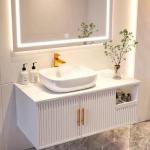 White Bathroom Cabinets Handle-Free Design for Vanity Top and Living Room