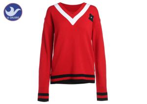 Quality Stripes V Neck Womens Knit Pullover Sweater Preppy Style Cat Patch Shool Uniform Young Girl wholesale