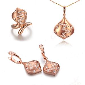 Quality 18K Rose Gold Diamonds Drop Pendant Earrings Ring Jewelry Set (GDSET004) wholesale
