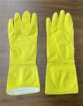 Yellow Color Rubber Kitchen Washing Gloves Spray Flocklined