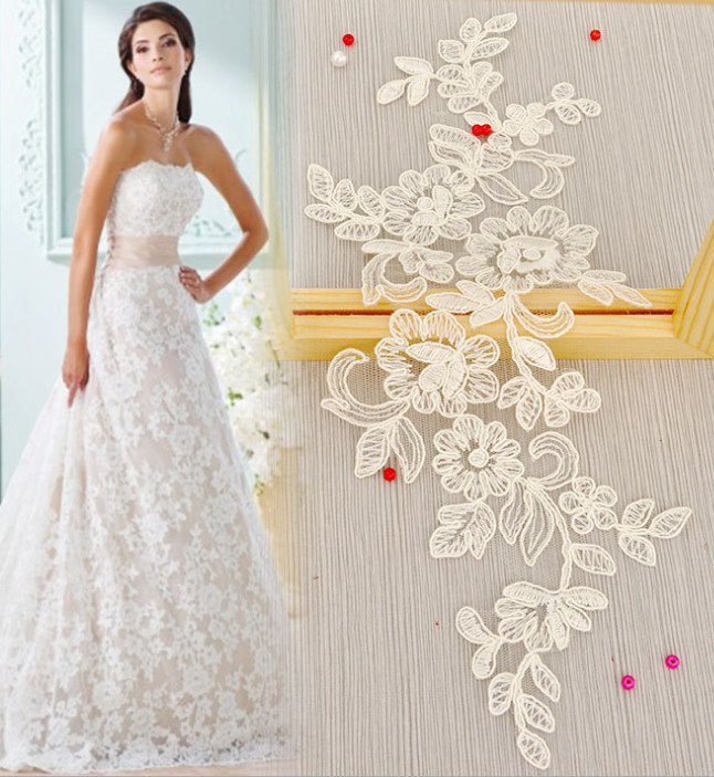 Cord Lace Applique Ivory Color Embroidery Flower for Wedding Dress
