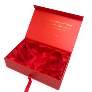 Quality Red Cardboard Gift Boxes Flip Top Rigid Festival With Red Ribbon wholesale
