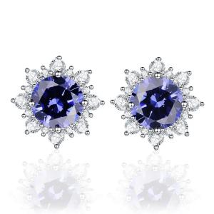 Quality Solid 925 Sterling Silver Created Tanzanite CZ Christmas Jewelry Stud Earrings For Women wholesale