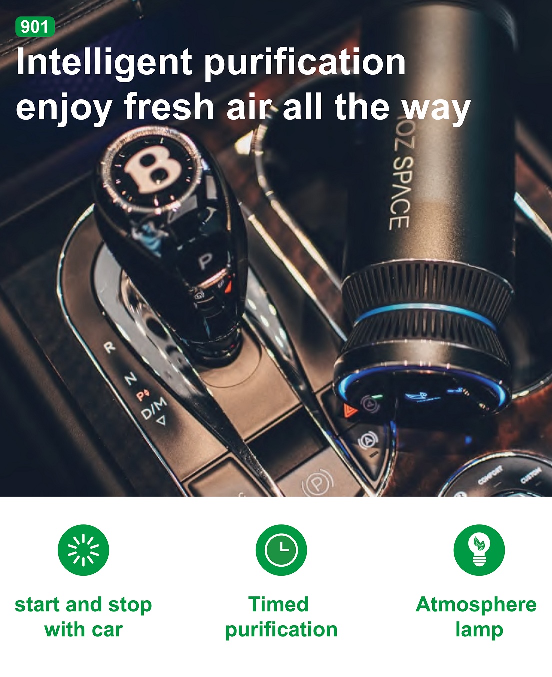 HOMEFISH Aluminum Alloy Car Air Purifier Ozone Generator Active Oxygen DC 5V