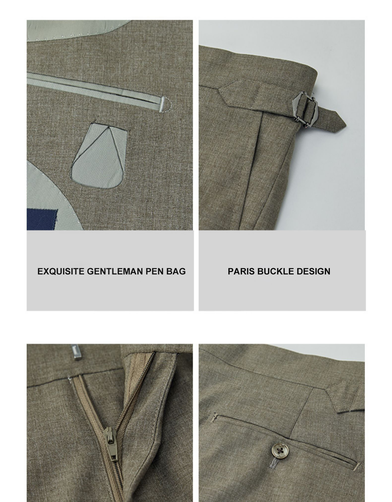 Men's Korean Style Khaki Suit for Wedding Groom Business Casual Slim Formal Dress
