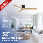 3 Blades Wooden Ceiling Fan With Remote Control Quiet Dc Motor High Speed