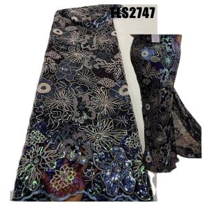 Quality African Sequins Lace Fabric Multi color Net Embroidery Tulle Lace Fabric For Nigerian Wedding Party Dress wholesale