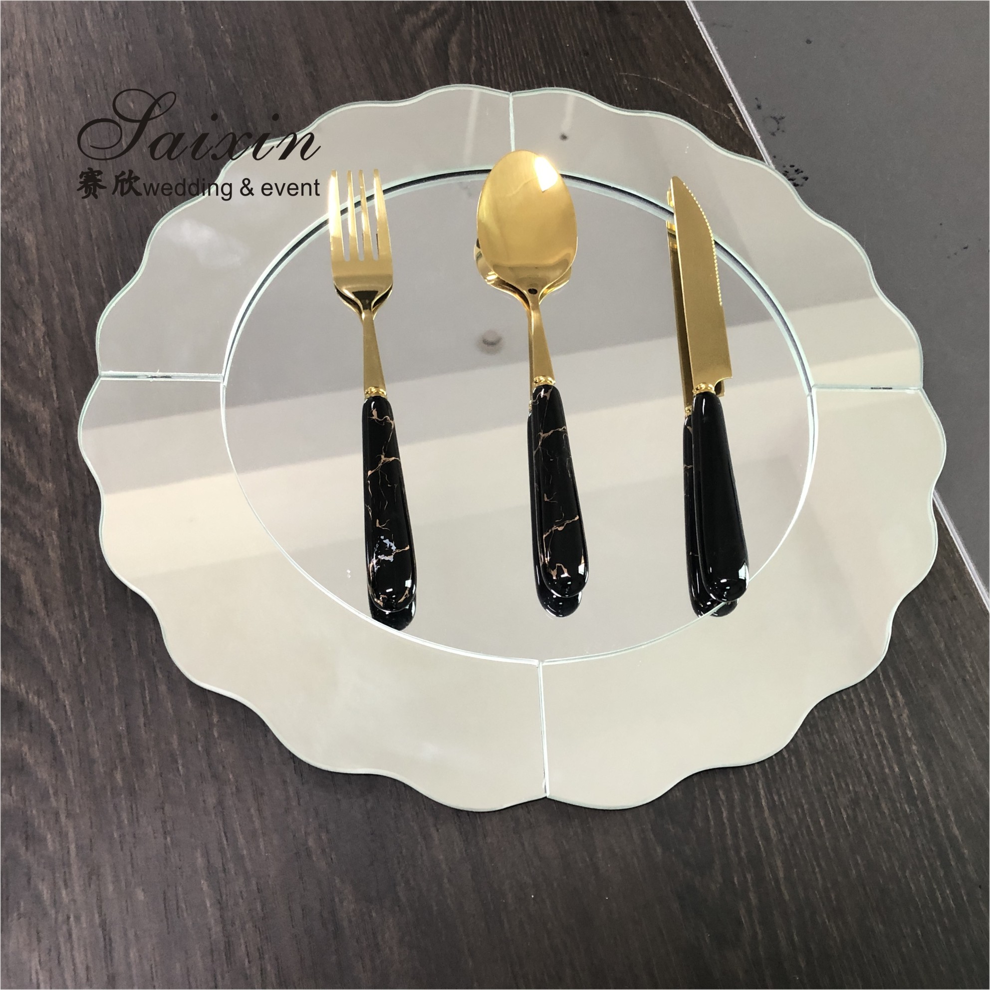 Clear Glass Beaded Charger Plates Wedding Event Gold Silver 32cm/27cm/21cm