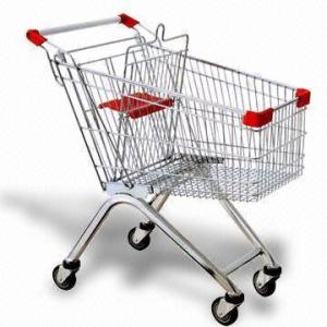 Quality 180 Litres Volume Supermarket Shopping Trolley Cart With Flat / Travelator Caster wholesale