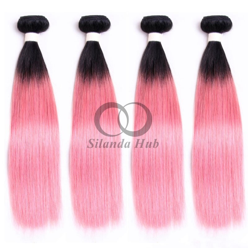 #T1B/Pink Straight Remy Human Hair Bundles Sew In Weave Bundles Brazilian Bundle Deals
