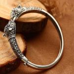 925 Sterling Silver Pave Marcasite Leopard Bangle Bracelet Vintage Jewelry for
