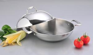 Quality 2Pcs 3-ply stainless steel cookware wok SHSW-1007 wholesale