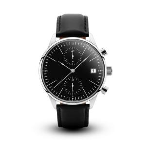 Quality Black Mens Leather Dress Watch , Chronograph Watches Leather Band wholesale