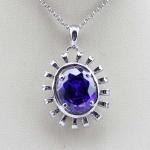 Women Jewelry 925 Silver 10mmx12mm Oval Amethyst Cubic Zircon Pendant (PSJ0188)