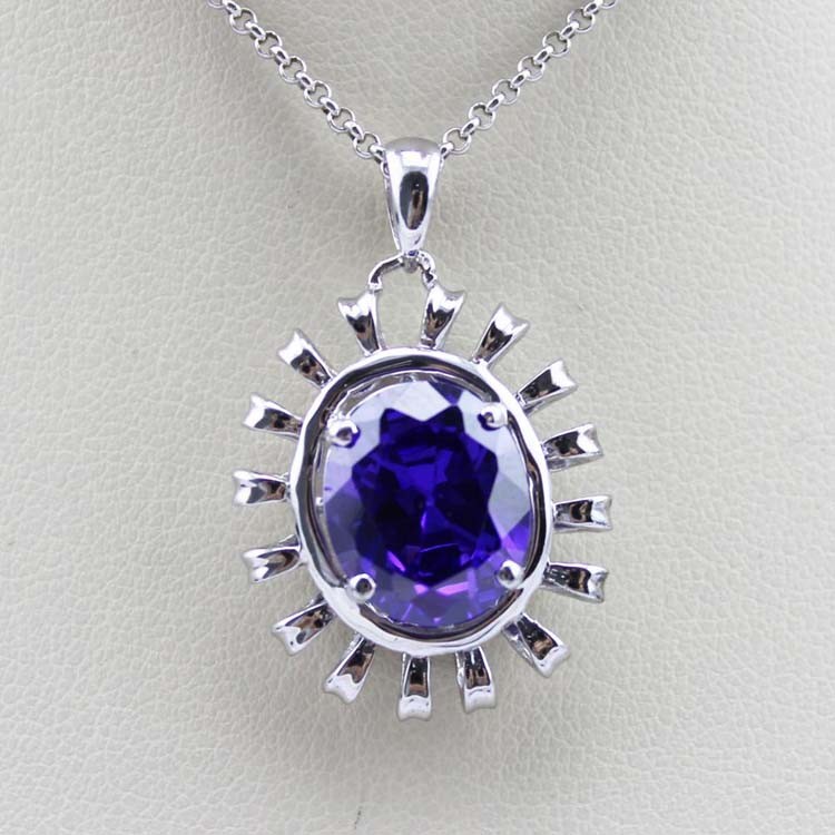 Women Jewelry 925 Silver 10mmx12mm Oval Amethyst Cubic Zircon Pendant (PSJ0188)