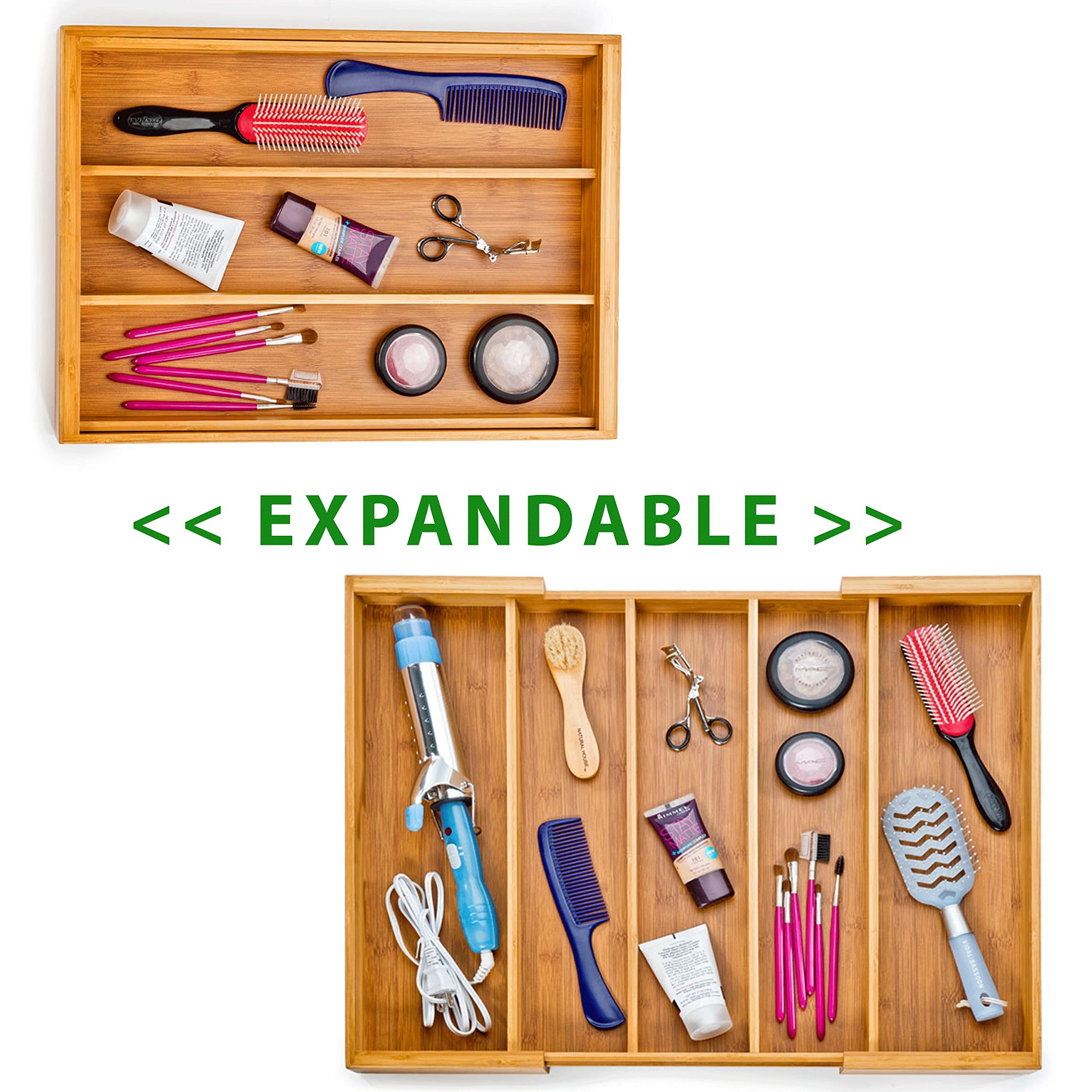 Bamboo Expandable Compartment Drawer Storage Box