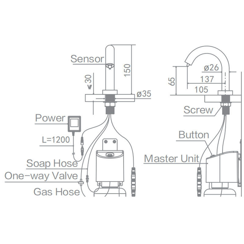 AG4331A Sensor Basin Mixer High Arc Brass Chrome Lavatory AC 100-240V