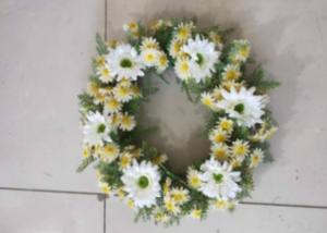 Quality 53cm Artificial White Yellow Chrysanthemum Wreath With Green Fern wholesale