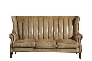 Quality Solid Wood Legs 3 Seater Sofa Brown Leather With Hand Water Wash Workcraft wholesale