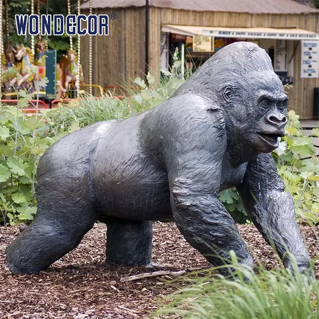 Dark Blue Custom Bronze Sculpture Metal Casting Outdoor Gorilla Statue
