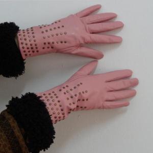 Quality Ladies Fashion goatskin genuine leather gloves finger dress gloves with rivet wholesale